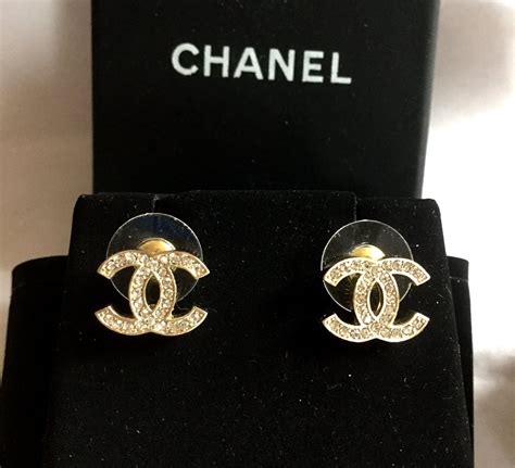 chanel white gold plated crystal earrings|chanel earrings real gold.